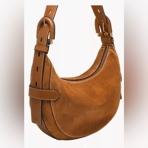 NWT FOSSIL HARWELL HOBO SADDLE Brown Suede Women's Bag